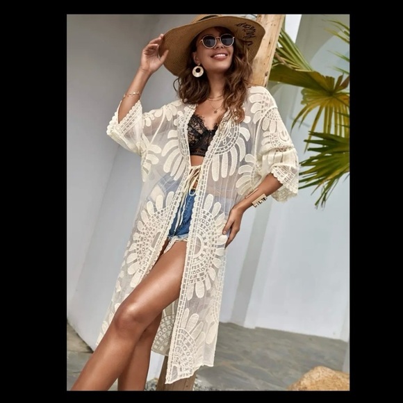 Summer Floral Lace Coverup with Front Tie - Picture 3 of 9